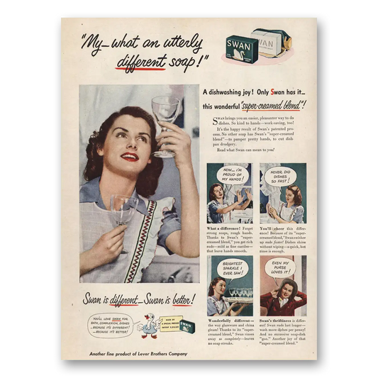 1947 Swan Soap My What Utterly Different Soap Vintage Magazine Print Ad