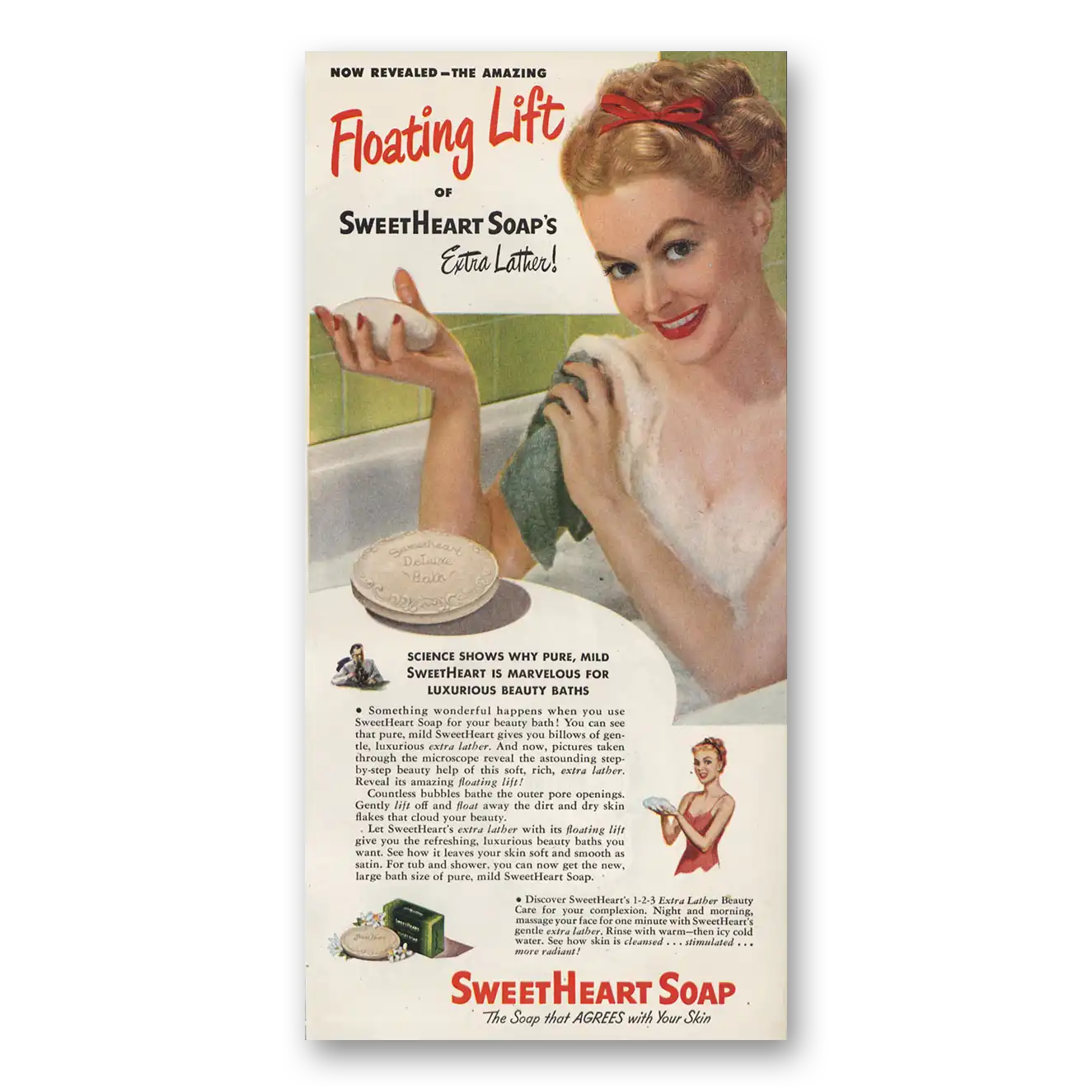 1947 Sweetheart Soap Floating Lift Extra Lather Vintage Magazine Print Ad