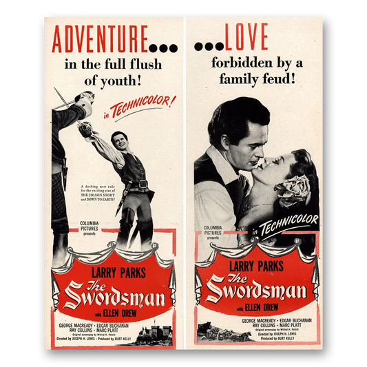 1947 The Swordsman Movie Promo Larry Parks and Ellen Drew Vintage Magazine Print Ad