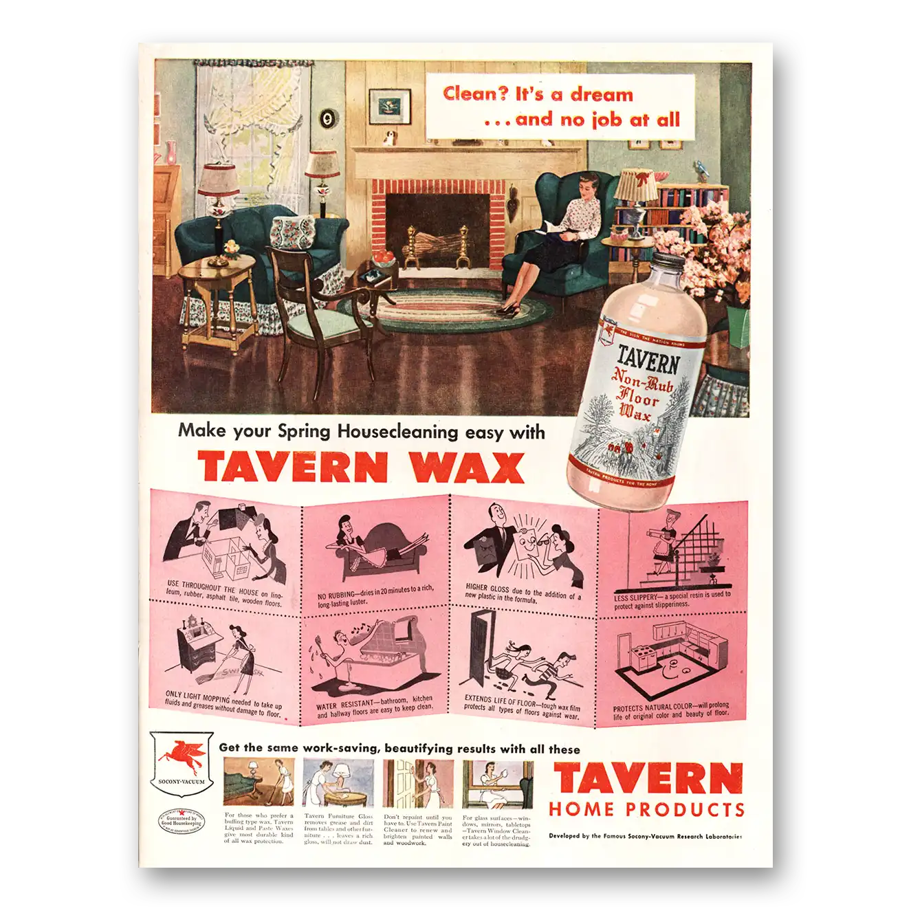 1947 Tavern Wax Clean It’s a Dream Vintage Magazine Print Ad