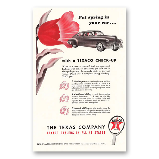 1947 Texaco Put Spring in Your Car Vintage Magazine Print Ad