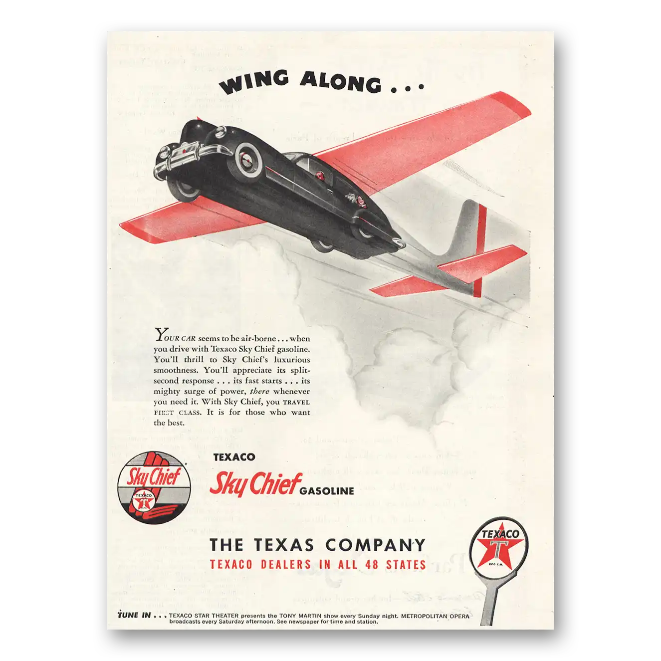 1947 Texaco Sky Chief Gasoline Wing Along Vintage Magazine Print Ad