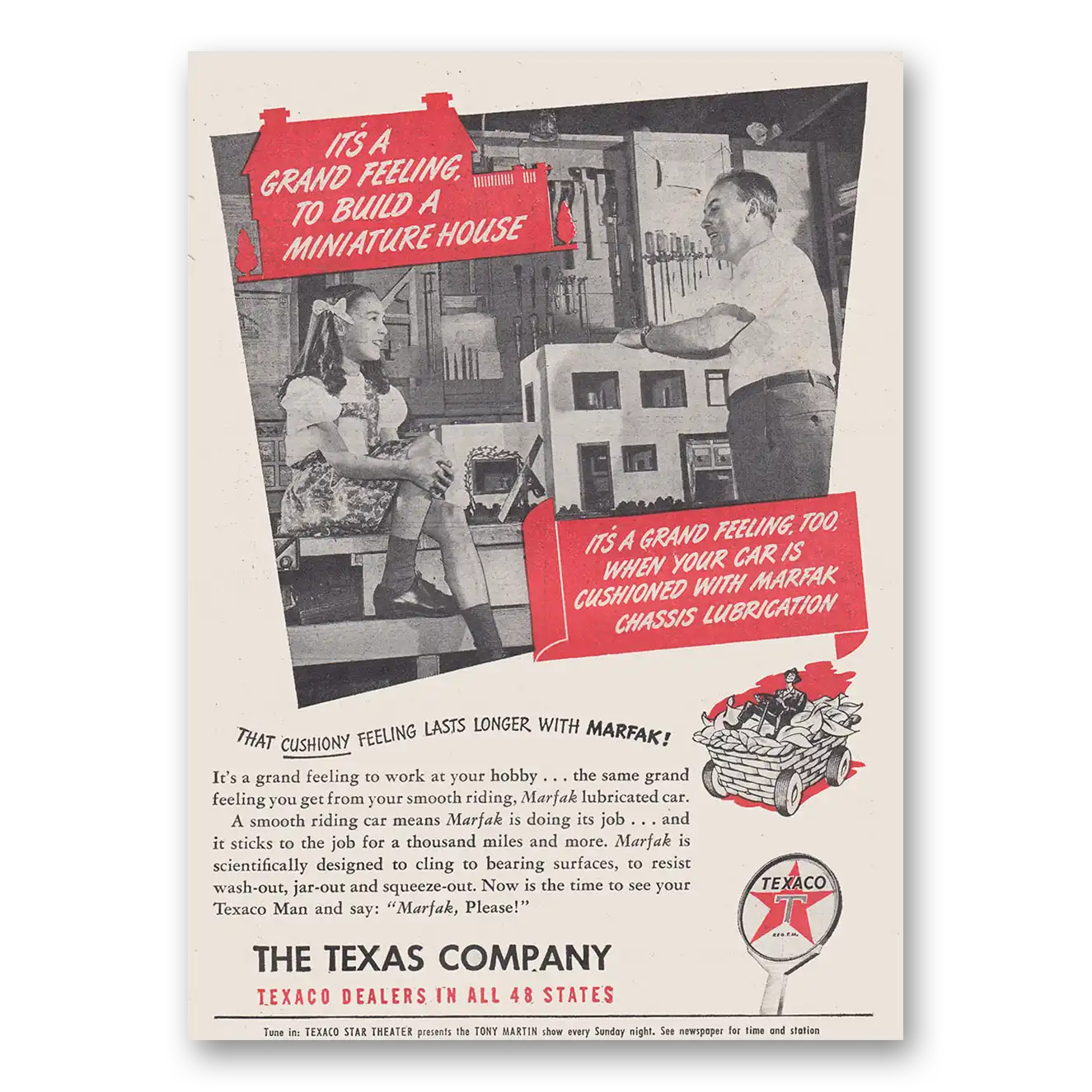 1947 Texaco Grand Feeling to Build a Miniature House Vintage Magazine Print Ad