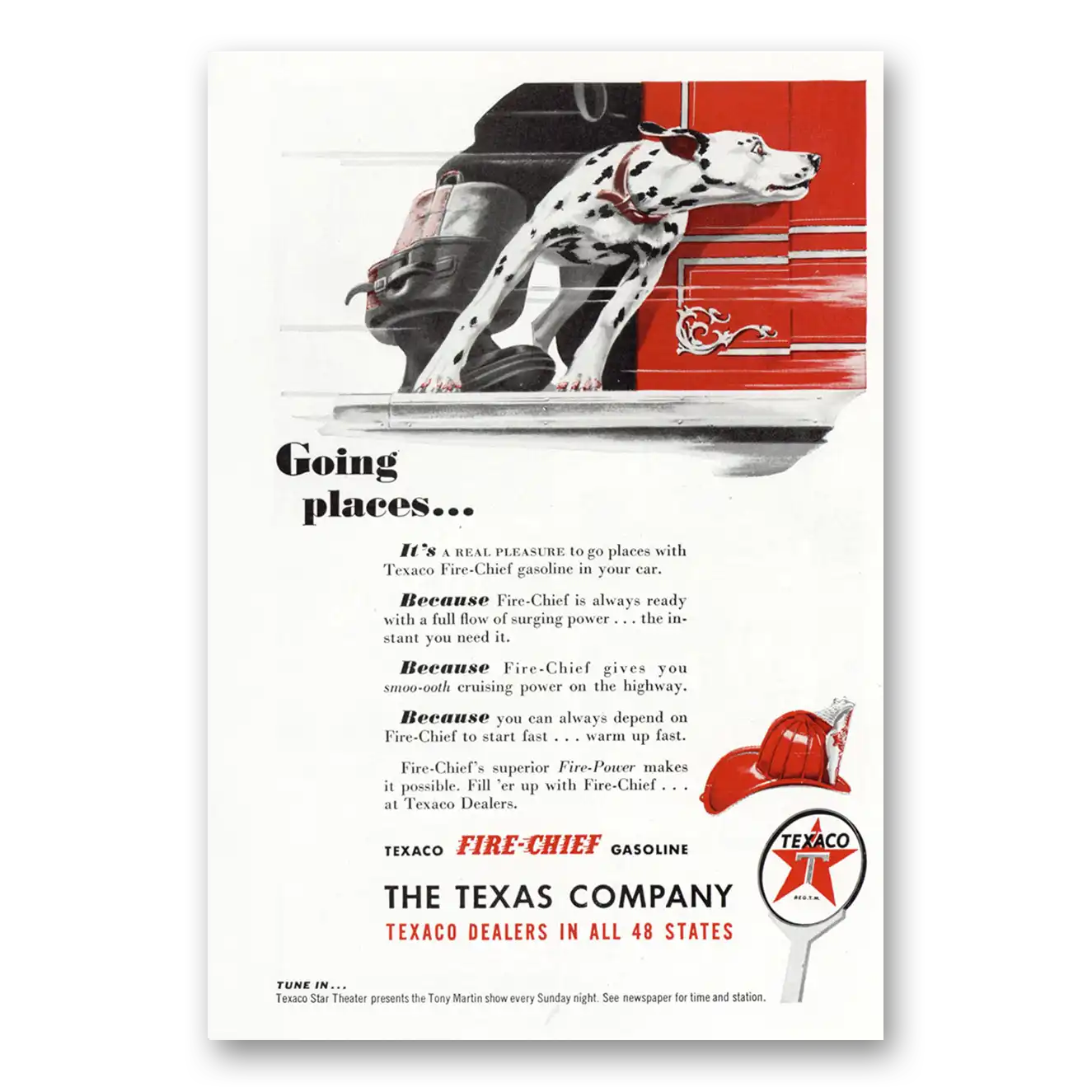 1947 Texaco Fire Chief Gasoline Going Places Dalmatian Vintage Magazine Print Ad