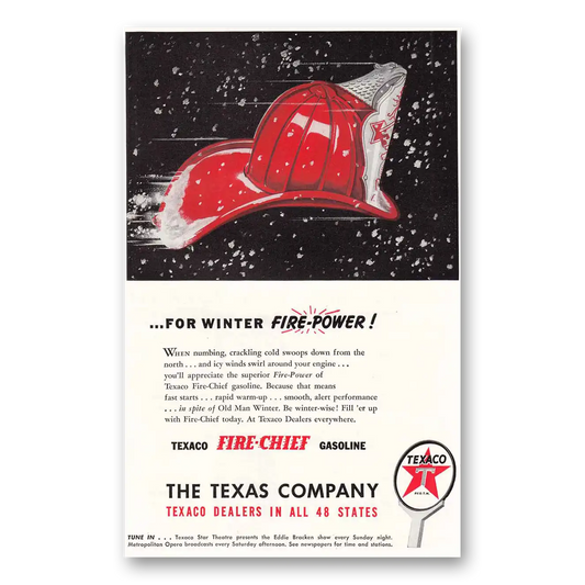 1947 Texaco Fire Chief Gasoline Fire Power Vintage Magazine Print Ad