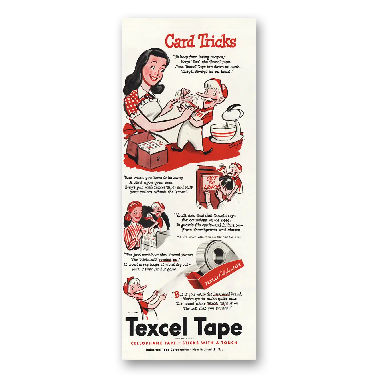 1947 Texcel Tape Card Tricks Vintage Magazine Print Ad