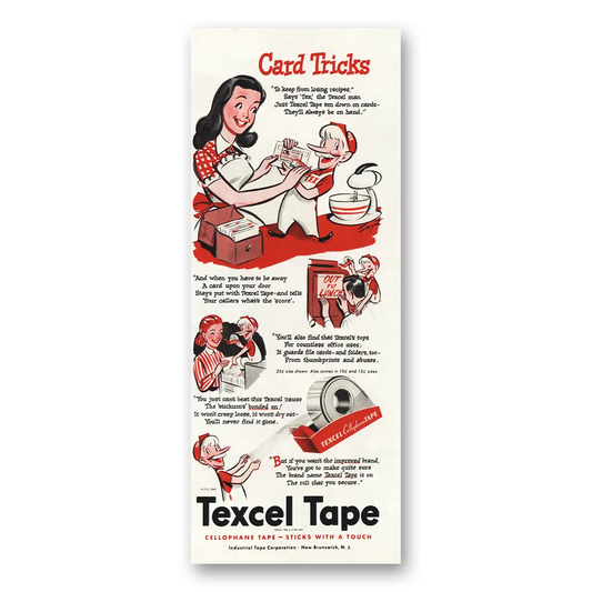 1947 Texcel Tape Card Tricks Vintage Magazine Print Ad