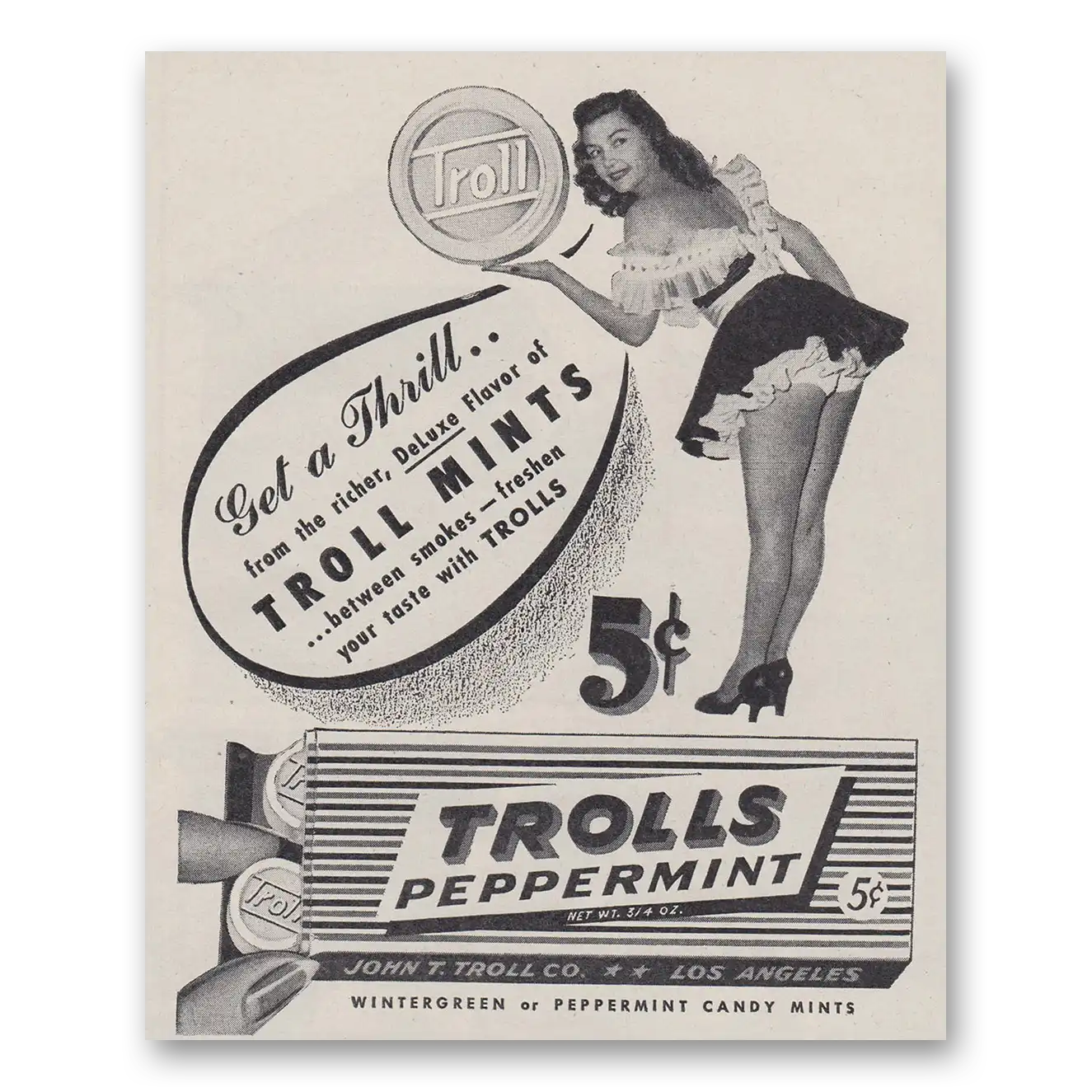 1946 Trolls Peppermint Candy Mints Peppermint Get a Thrill Vintage Magazine Print Ad