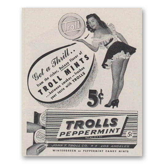 1946 Trolls Peppermint Candy Mints Peppermint Get a Thrill Vintage Magazine Print Ad