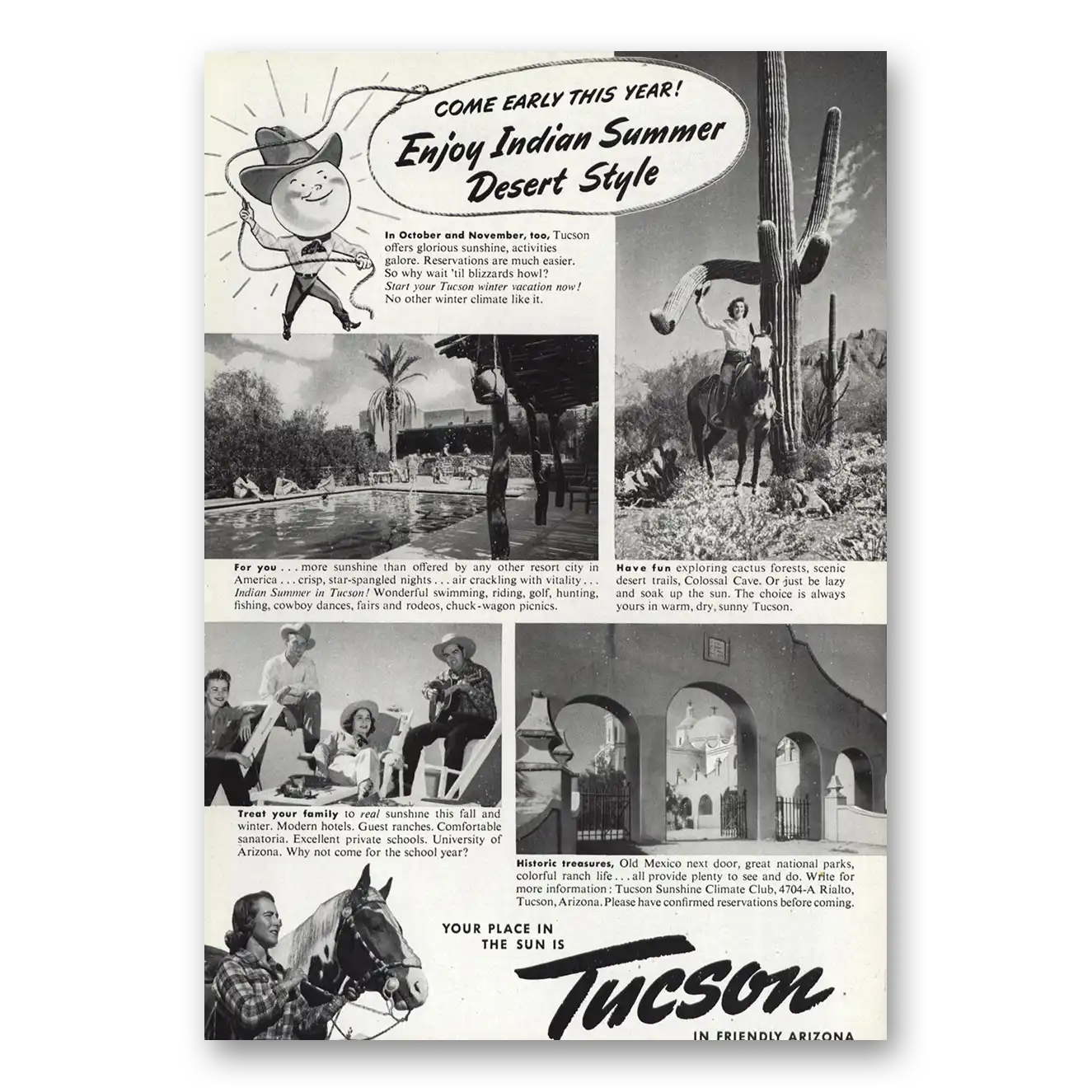 1947 Tucson Arizona Enjoy Indian Summer Desert Style Vintage Magazine Print Ad