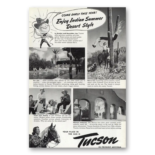 1947 Tucson Arizona Enjoy Indian Summer Desert Style Vintage Magazine Print Ad