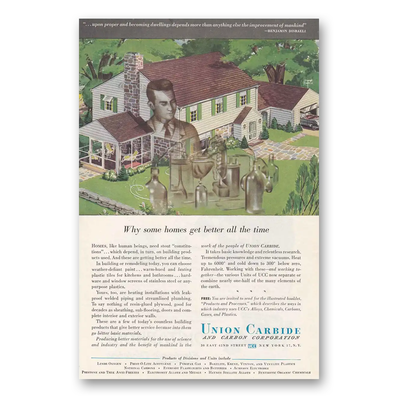 1947 Union Carbide Some Homes Get Better Vintage Magazine Print Ad