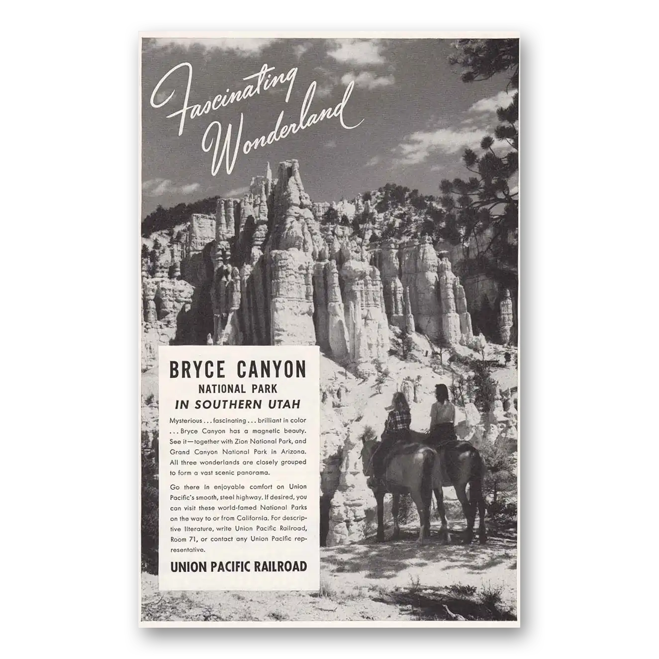 1947 Union Pacific Railroad Fascinating Wonderland Bryce Canyon Vintage Magazine Print Ad