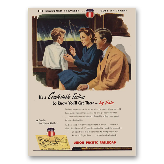 1947 Union Pacific Railroad Comfortable Feeling Vintage Magazine Print Ad