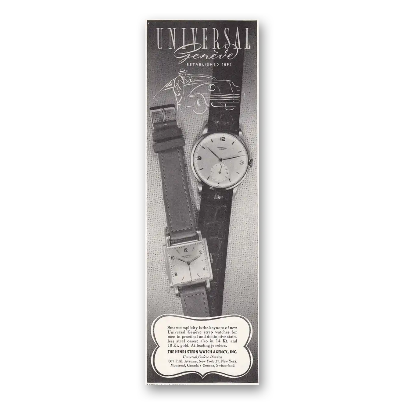 1947 Universal Geneve Watch Smart Simplicity Vintage Magazine Print Ad