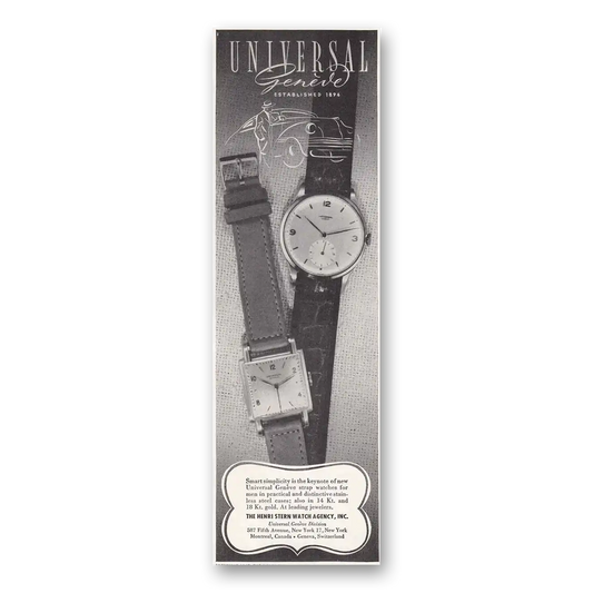 1947 Universal Geneve Watch Smart Simplicity Vintage Magazine Print Ad