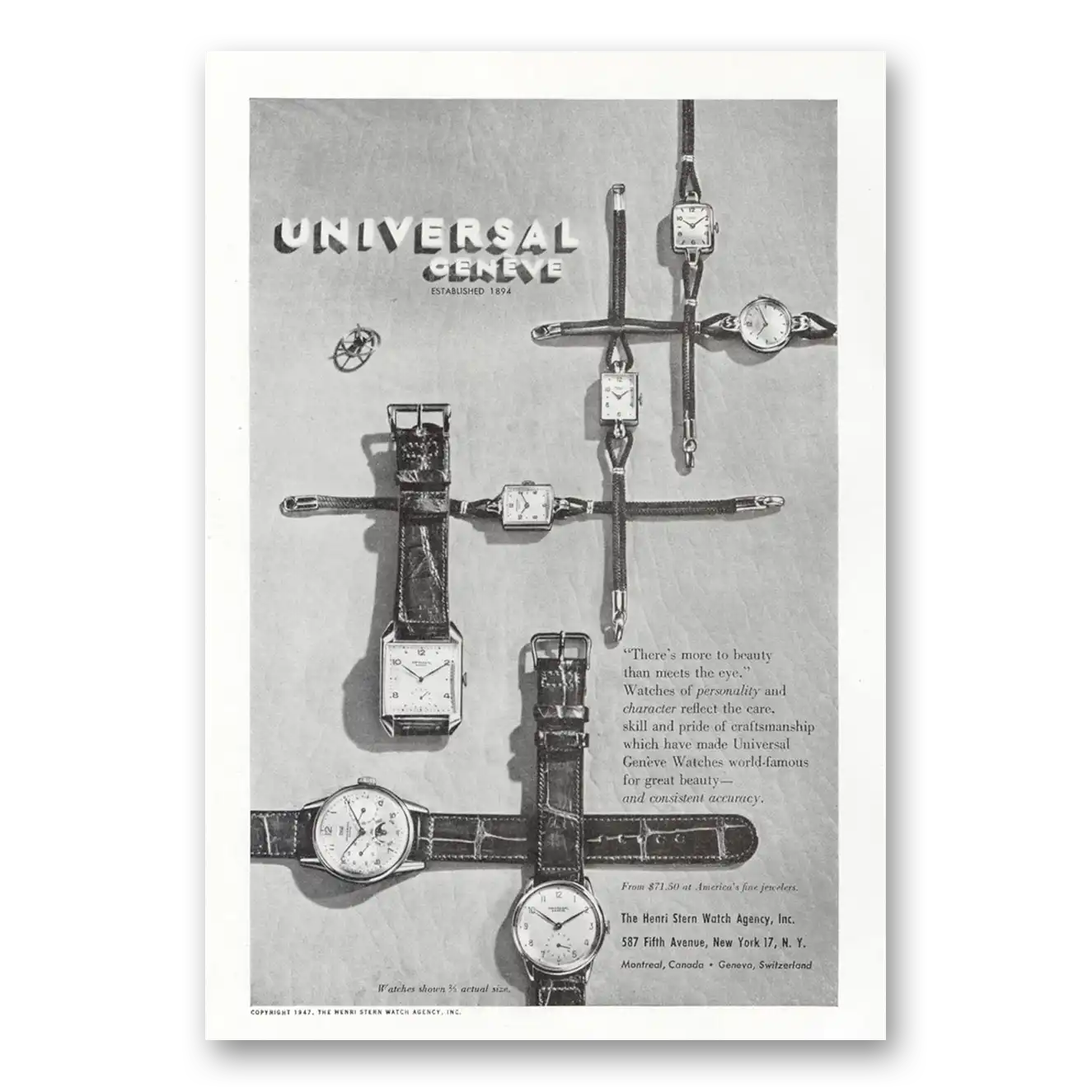 1947 Universal Geneve Watch More To Beauty Than Meets the Eye Vintage Magazine Print Ad