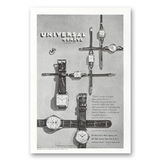 1947 Universal Geneve Watch More To Beauty Than Meets the Eye Vintage Magazine Print Ad