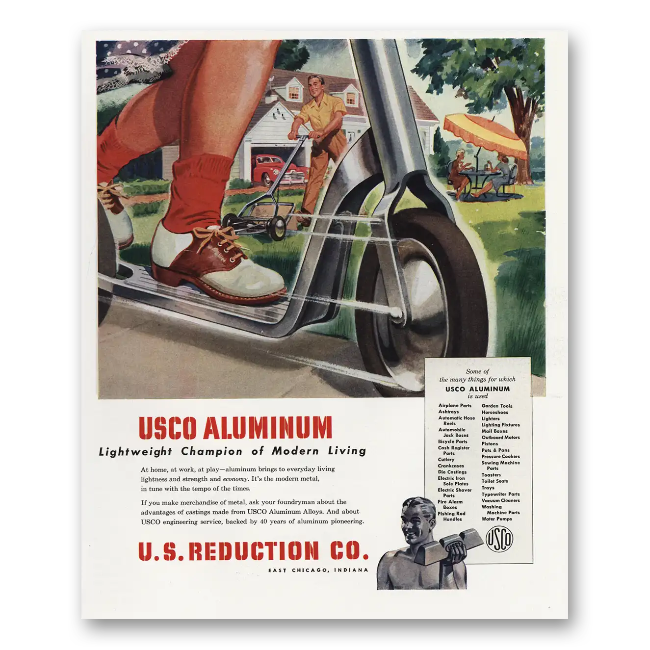 1947 US Reduction USCO Aluminum Scooter Lightweight Champion Vintage Magazine Print Ad