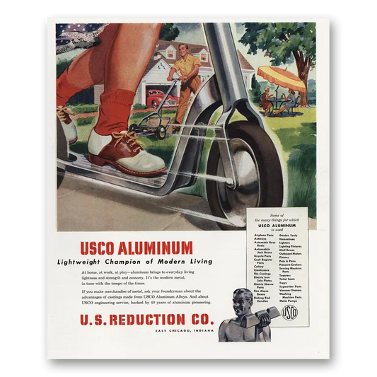 1947 US Reduction USCO Aluminum Scooter Lightweight Champion Vintage Magazine Print Ad