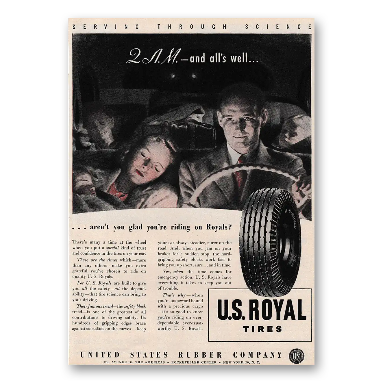 1947 US Royal Tires 2 AM and Alls Well Vintage Magazine Print Ad