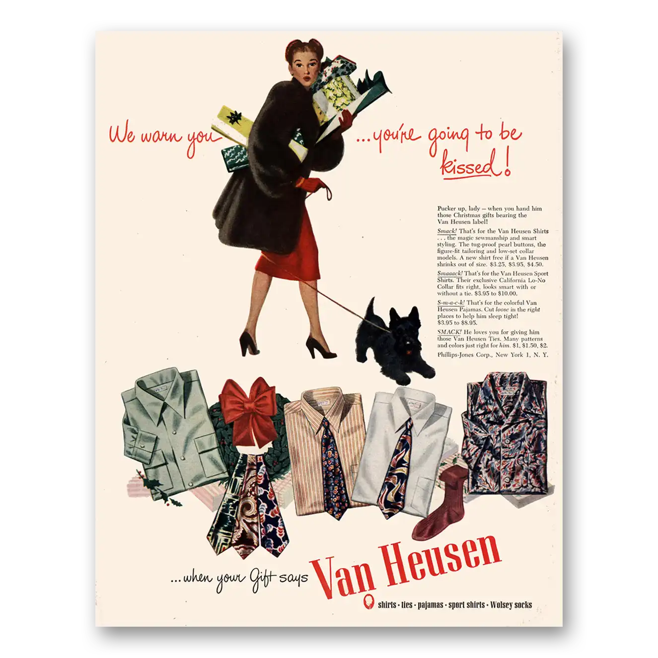 1947 Van Heusen Shirts We Warn You You're Going to Be Kissed Vintage Magazine Print Ad