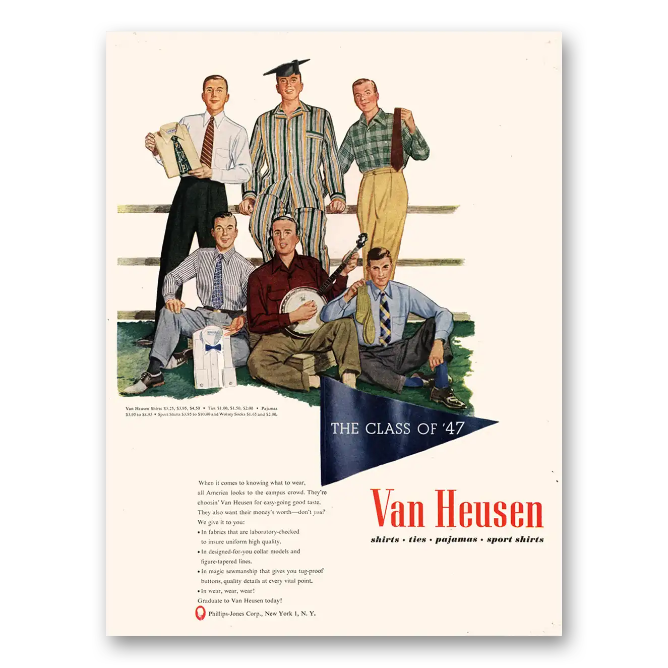 1947 Van Heusen Shirts Class of 47 Vintage Magazine Print Ad