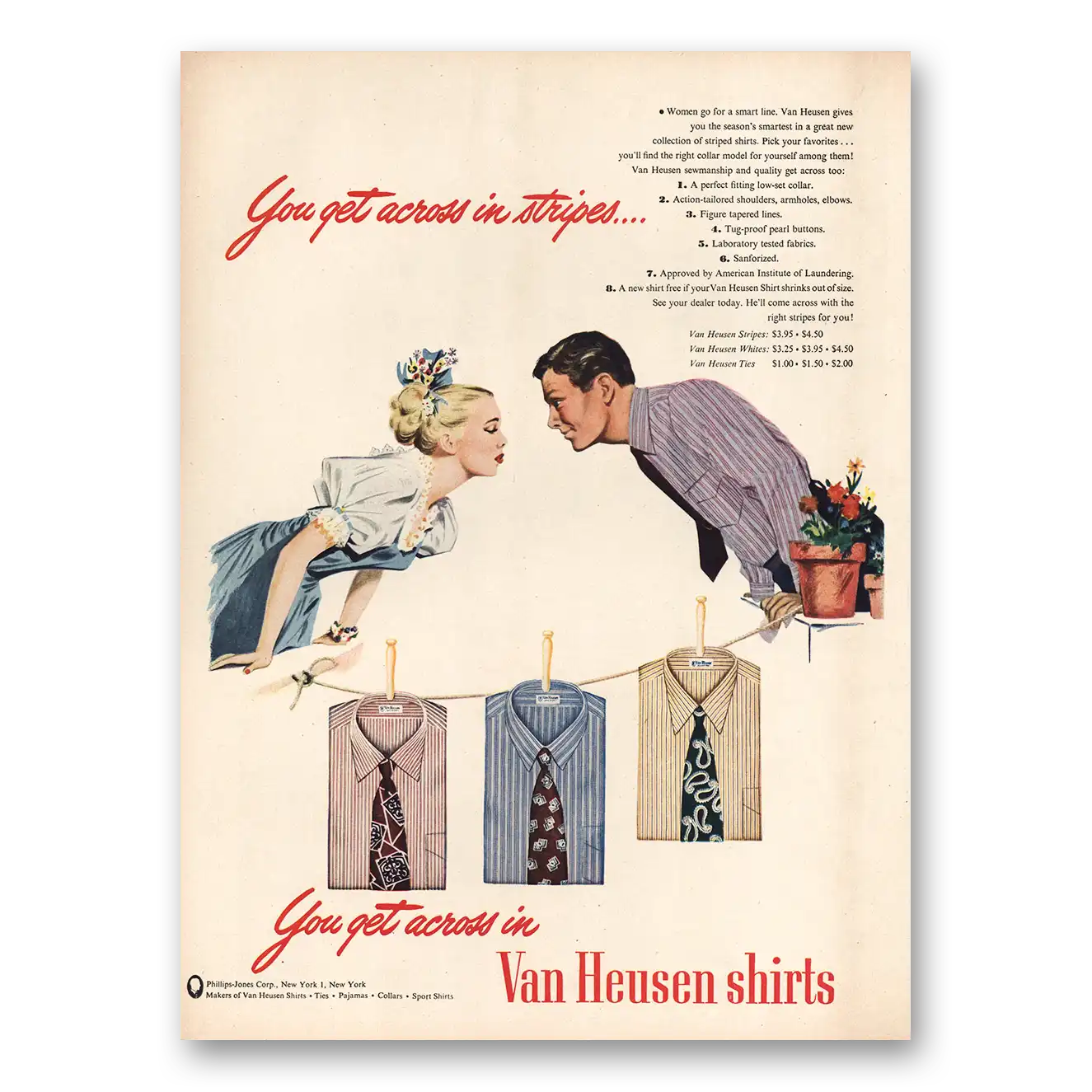 1947 Van Heusen Shirts Get Across In Stripes Vintage Magazine Print Ad