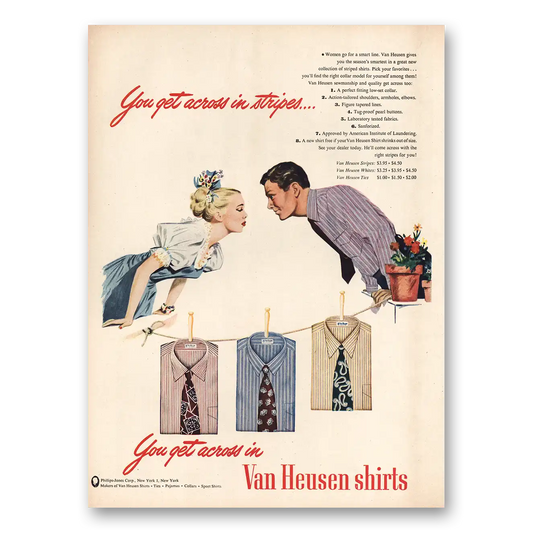 1947 Van Heusen Shirts Get Across In Stripes Vintage Magazine Print Ad