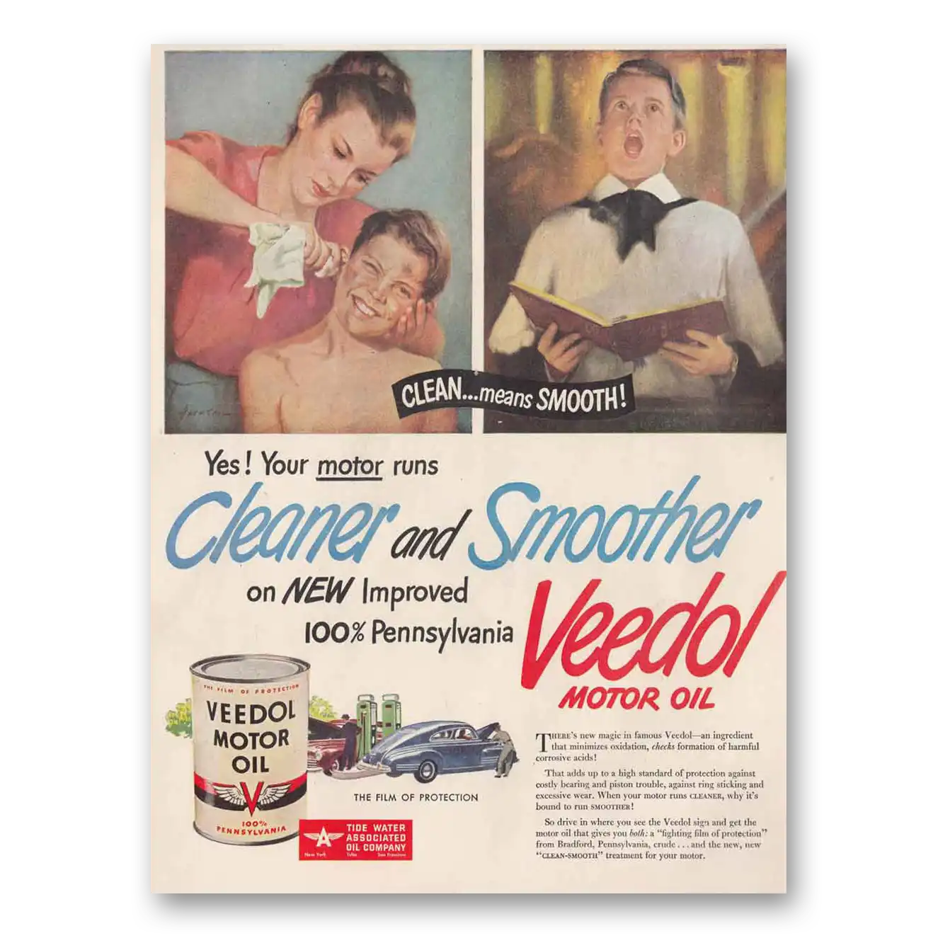 1947 Veedol Motor Oil Your Motor Runs Cleaner and Smoother Vintage Magazine Print Ad