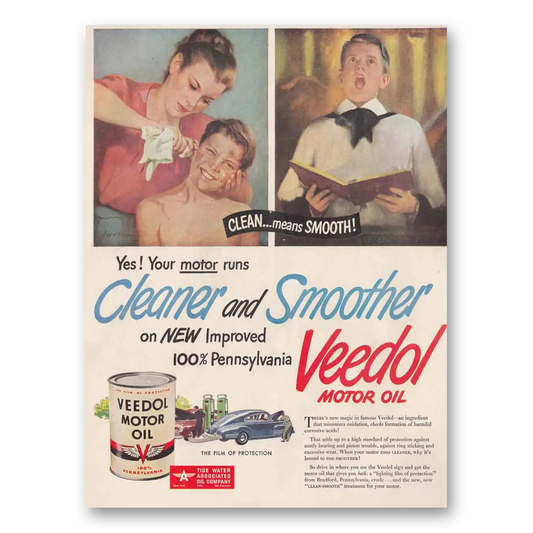 1947 Veedol Motor Oil Your Motor Runs Cleaner and Smoother Vintage Magazine Print Ad