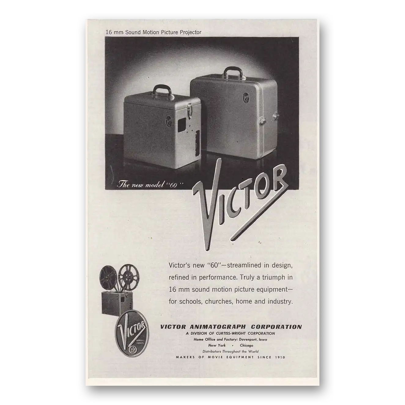 1947 Victor Animatograph Streamlined in Design Vintage Magazine Print Ad