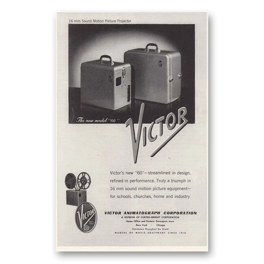 1947 Victor Animatograph Streamlined in Design Vintage Magazine Print Ad