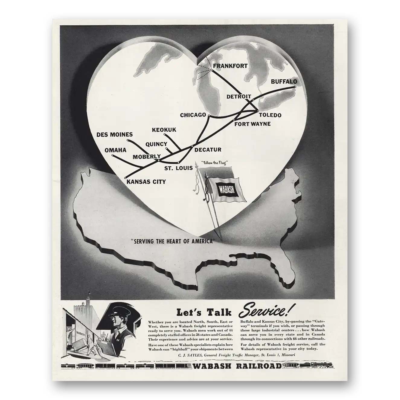 1947 Wabash Railroad Lets Talk Service Vintage Magazine Print Ad