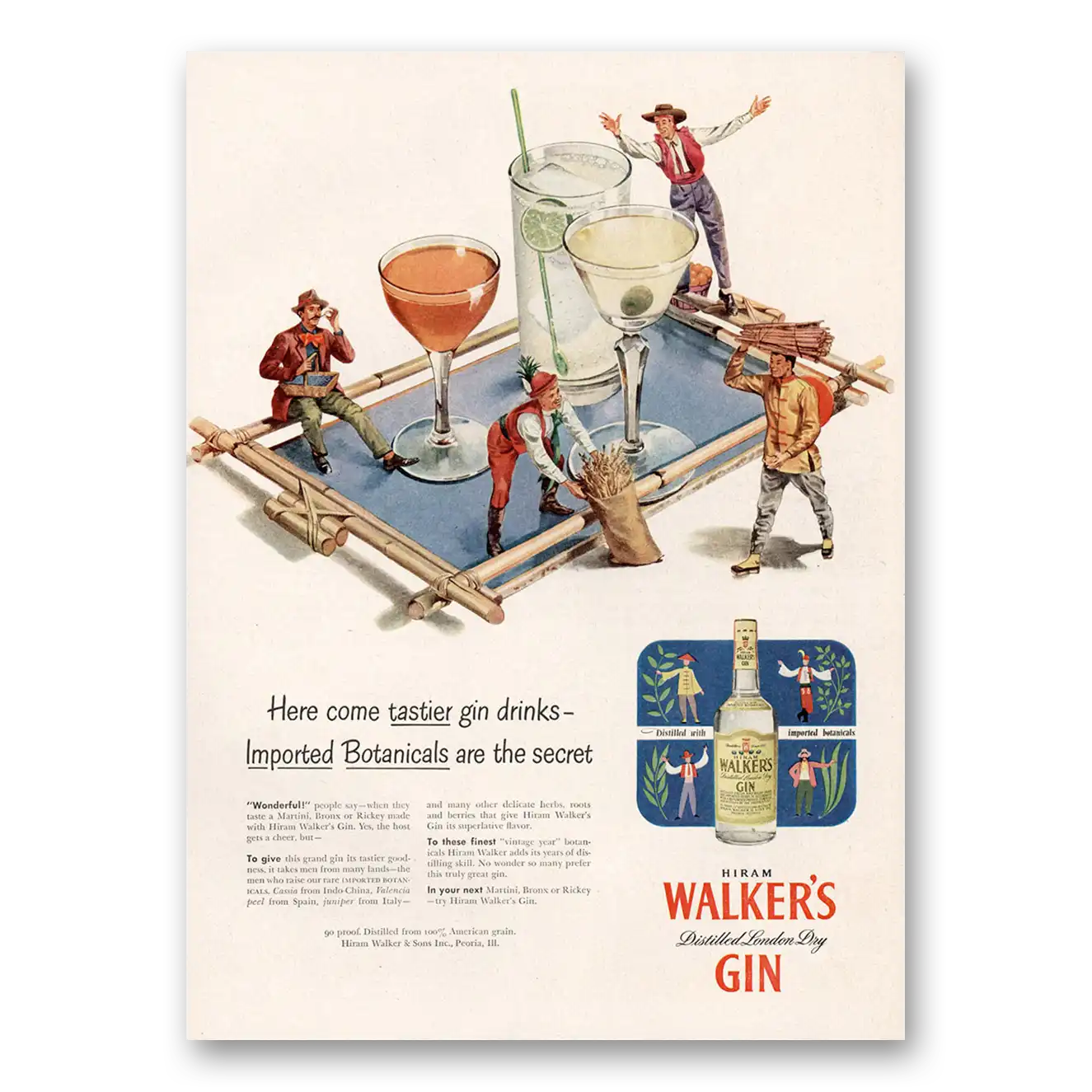 1947 Walkers Gin Here Come Tastier Gin Drinks Vintage Magazine Print Ad