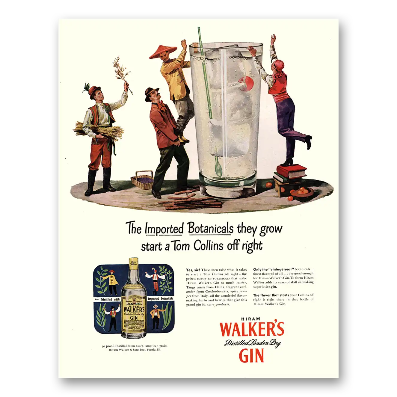 1947 Walkers Gin Imported Botanicals They Grow Vintage Magazine Print Ad