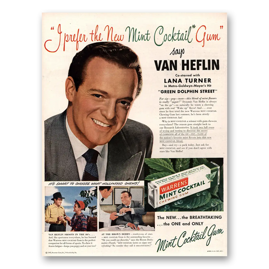 1947 Mint Cocktail Gum Van Heflin Vintage Magazine Print Ad