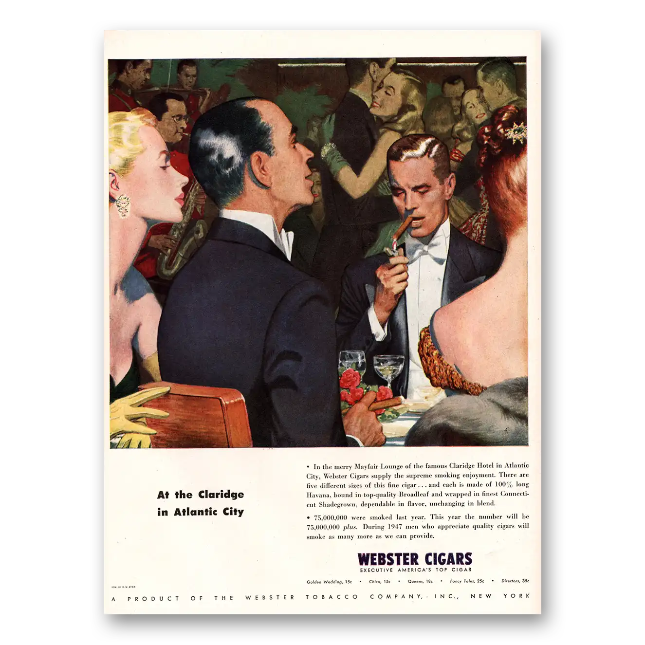 1947 Webster Cigars Claridge Atlantic City Vintage Magazine Print Ad