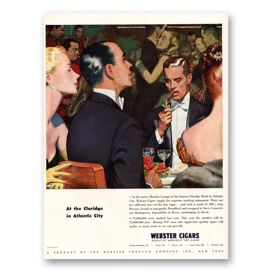 1947 Webster Cigars Claridge Atlantic City Vintage Magazine Print Ad