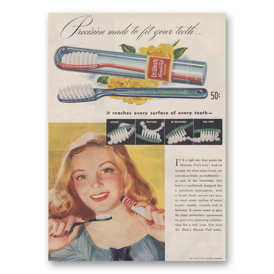 1947 Dr Weiss Toothbrush Precision To Fit Your Teeth Vintage Magazine Print Ad