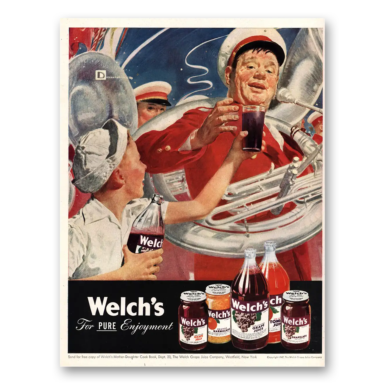 1947 Welch's Grape Juice Pure Enjoyment Band Vintage Magazine Print Ad