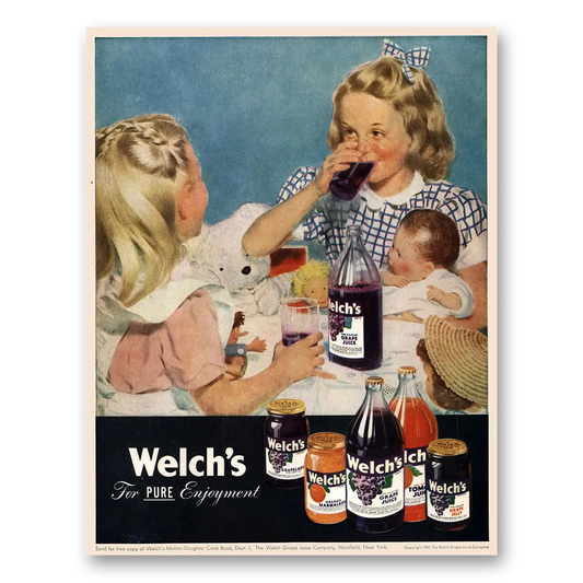 1947 Welch's Grape Juice Pure Enjoyment Vintage Magazine Print Ad