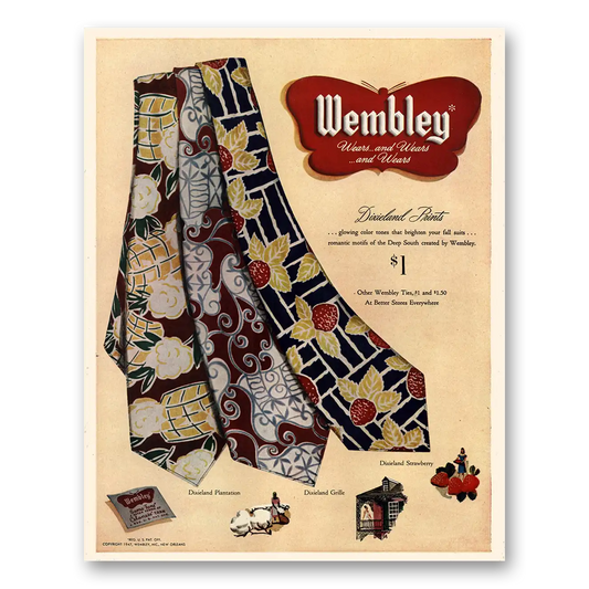 1947 Wembley Ties Dixieland Prints Vintage Magazine Print Ad