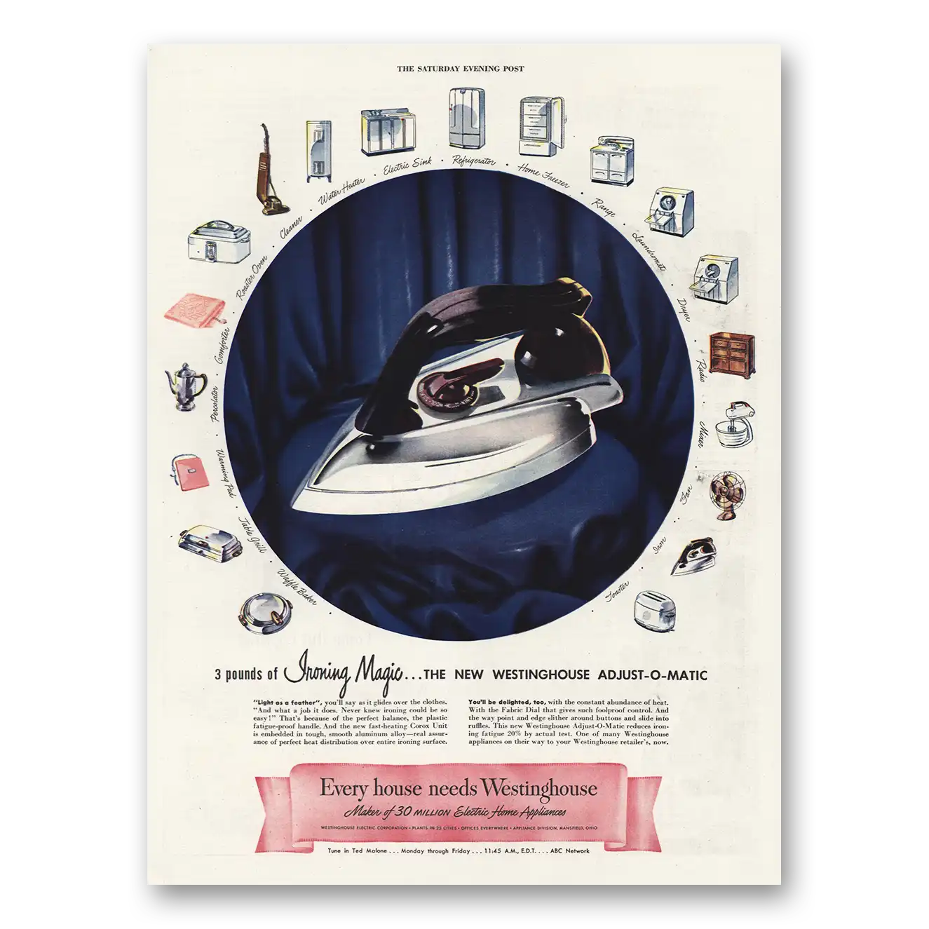 1948 Westinghouse Iron Iron Adjust O Matic Vintage Magazine Print Ad