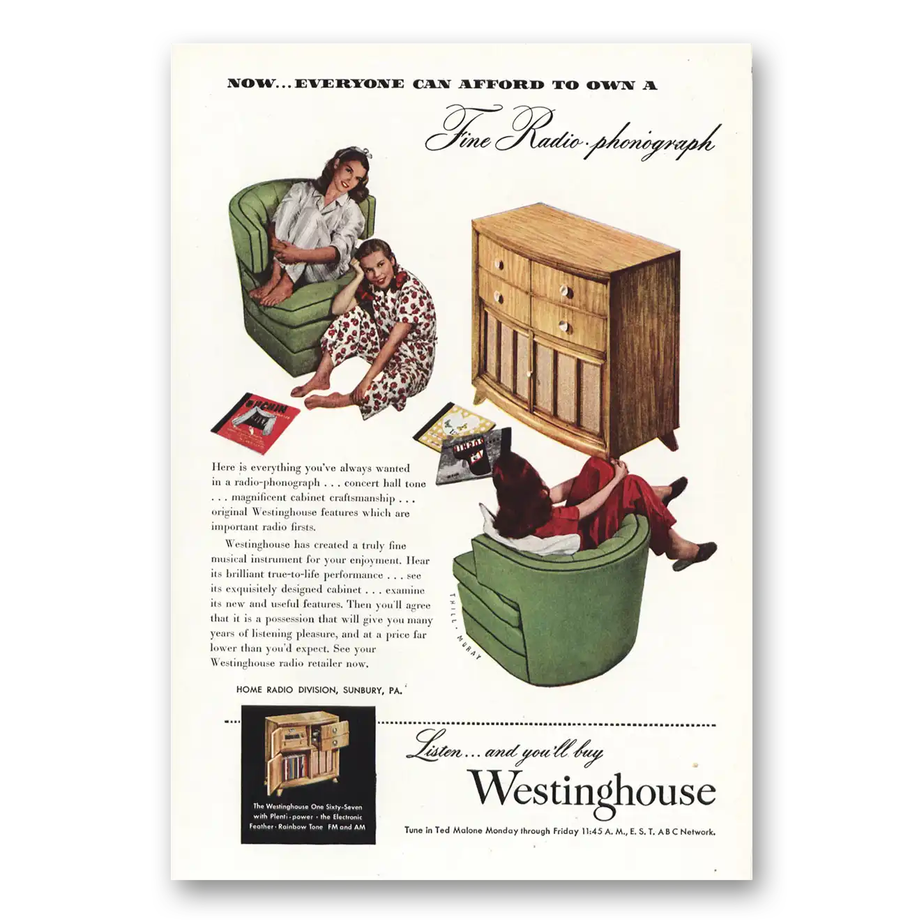 1947 Westinghouse Radio Phonograph Fine Radio Everyone Can Afford to Own Vintage Magazine Print Ad