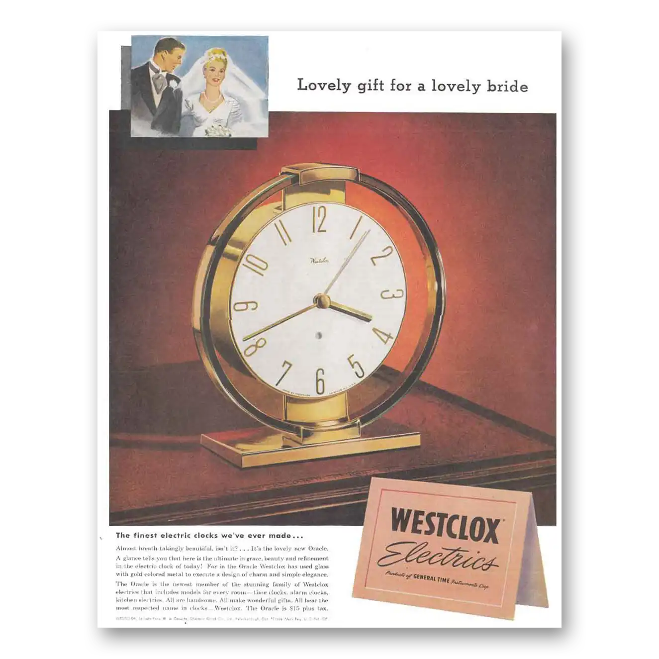 1947 Westclox Clocks Electrics Lovely Gift for a Lovely Bride Vintage Magazine Print Ad