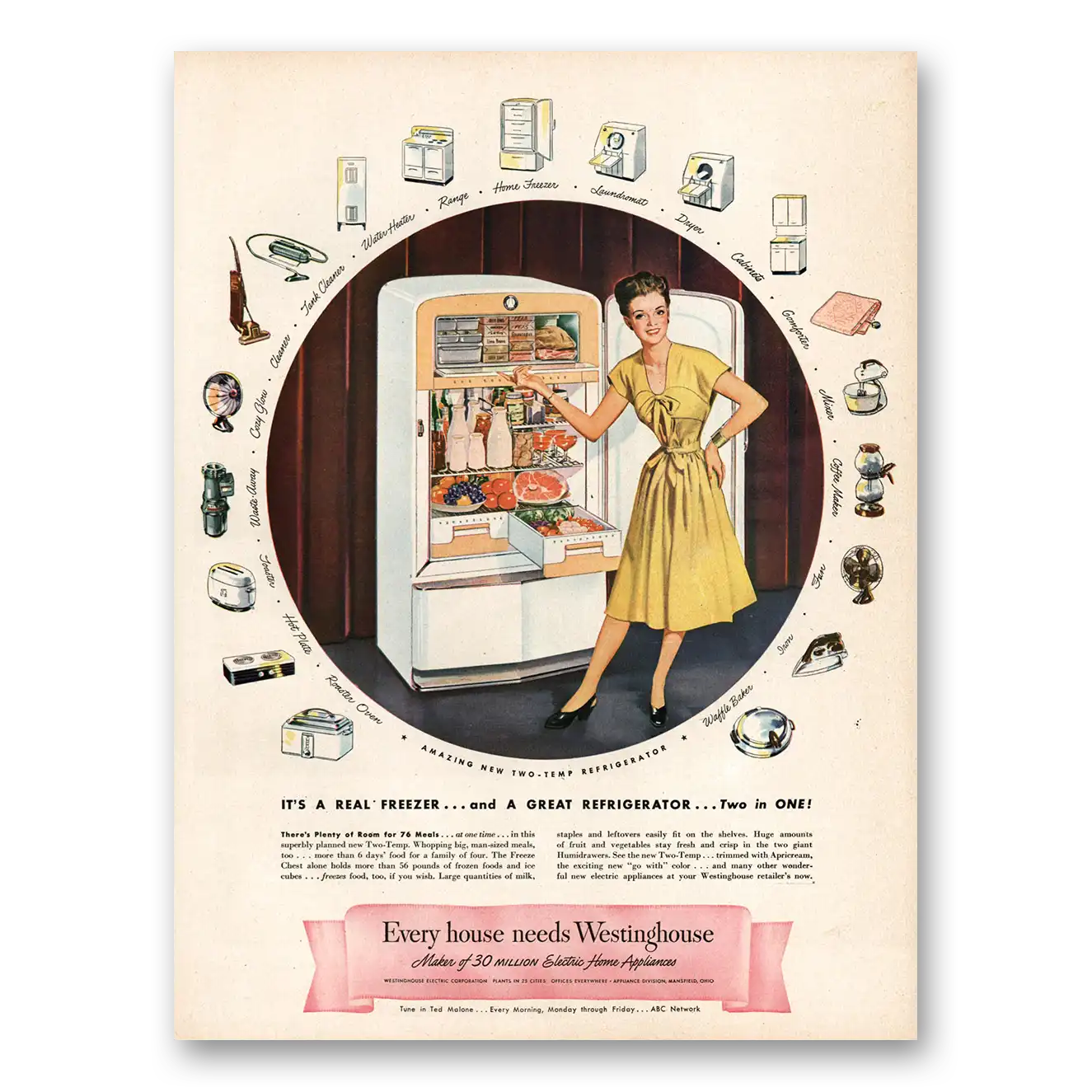 1947 Westinghouse Refrigerator Real Freezer and a Great Refrigerator Vintage Magazine Print Ad