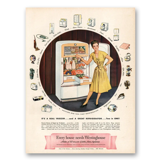 1947 Westinghouse Refrigerator Real Freezer and a Great Refrigerator Vintage Magazine Print Ad