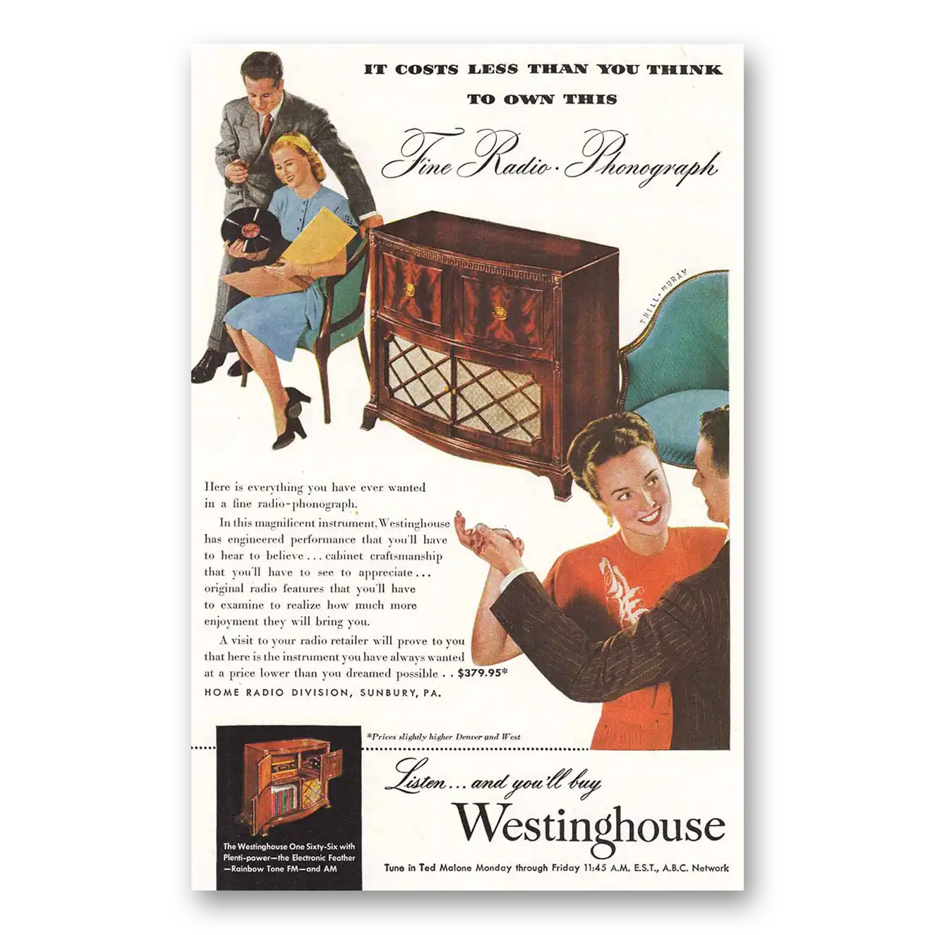 1947 Westinghouse Radio Phonograph Fine Radio Phonograph Vintage Magazine Print Ad