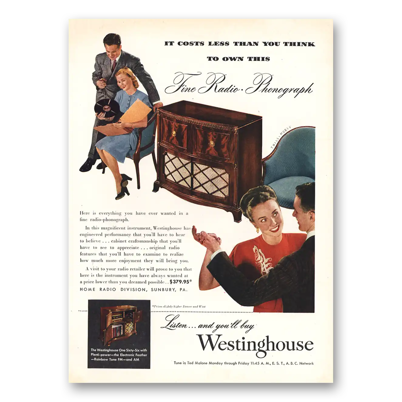 1947 Westinghouse Radio Phonograph Fine Radio Phonograph Vintage Magazine Print Ad